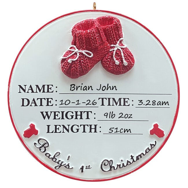 Baby Booties RED Personalised Christmas Ornament
