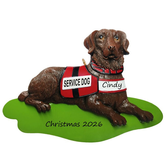 Service Dog Chocolate Lab  Personalised Christmas Ornament
