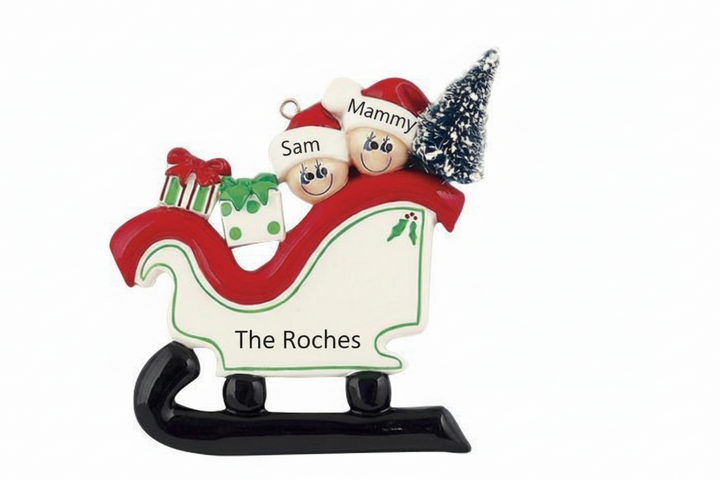 Sleigh Couple Family 2 Personalised Christmas Ornament