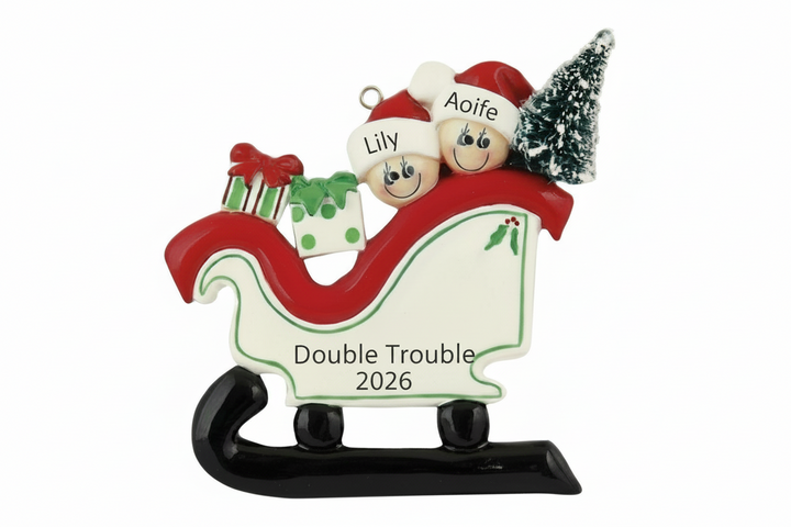 Sleigh Couple Family 2 Personalised Christmas Ornament