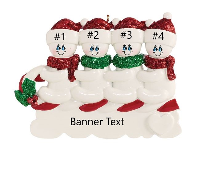 Snowmen Toboggan 4 Personalised Christmas Ornament