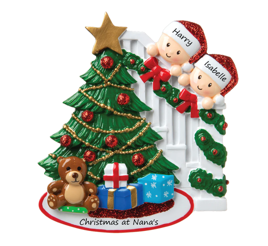 PX Peeking down the stairs -2  Personalised Christmas ornament
