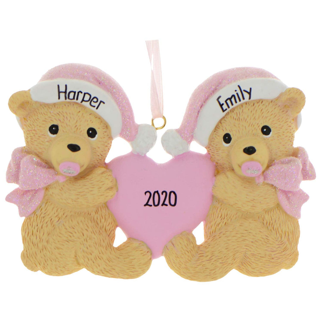 Twins (Pink &amp; Pink) Personalised Christmas Ornament