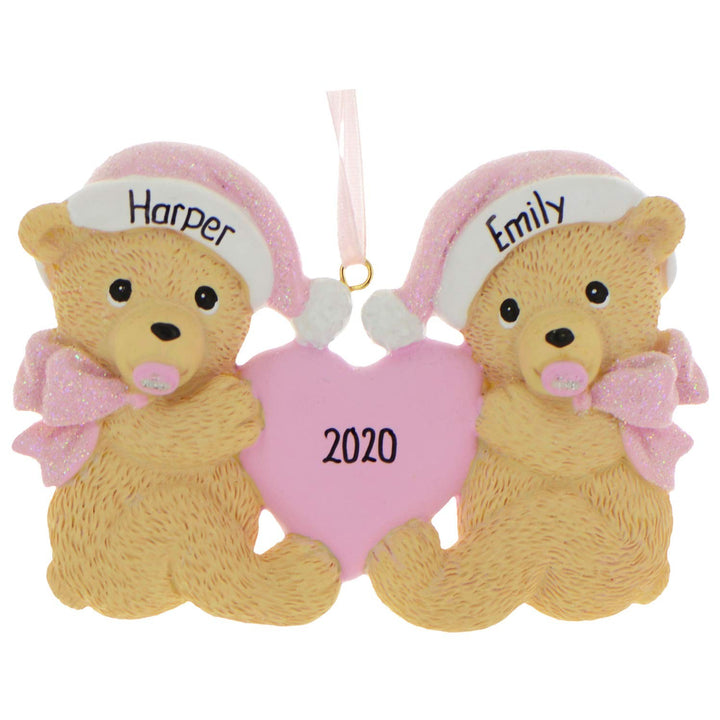 Twins (Pink &amp; Pink) Personalised Christmas Ornament