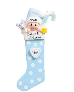 Baby Long Stocking Blue Personalised Christmas Ornament