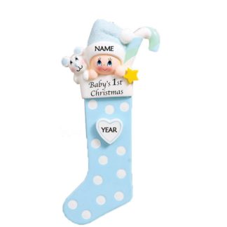 Baby Long Stocking Blue Personalised Christmas Ornament
