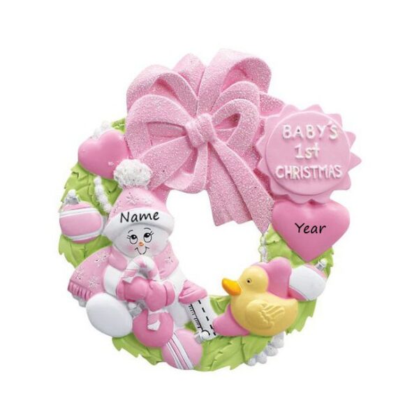 Baby’s 1st Christmas Pink Wreath Personalised Christmas Ornament
