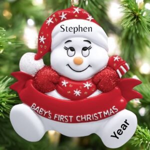 Red baby 1st Christmas ornament personalised