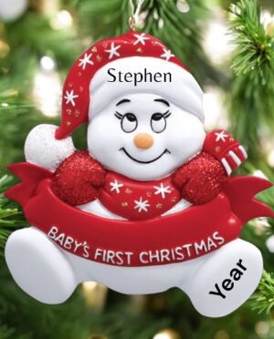 Red baby 1st Christmas ornament personalised