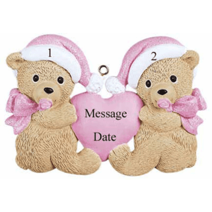 Twins (Pink & Pink) 1st Christmas Personalised Christmas Ornament