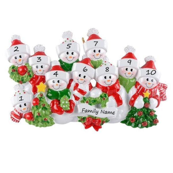 Snow Family Of 10 Personalised Christmas Ornament