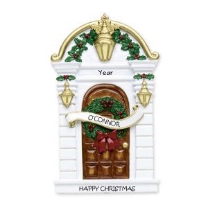 Brown Holly Door Personalised Christmas Ornament