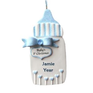Baby’s 1st Christmas Blue Glitter Bottle Personalised Christmas Ornament