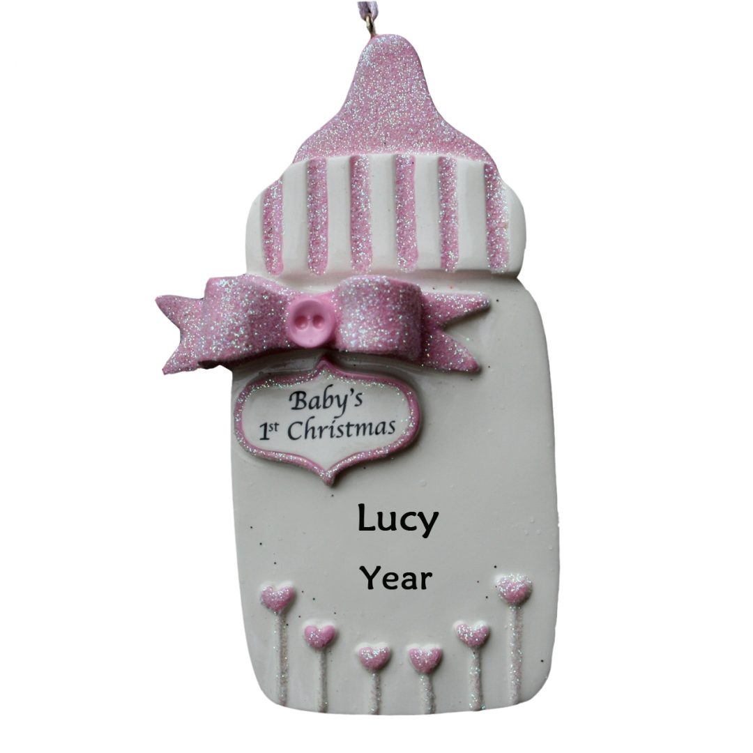 Baby’s 1st Christmas Pink Boot Personalised Christmas Ornament