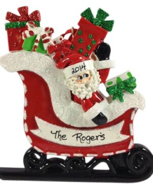 Santa In Glitter Sleigh Personalised Christmas Ornament