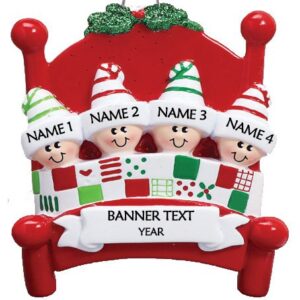 Bed Heads Family 4 Personalised Christmas Ornament