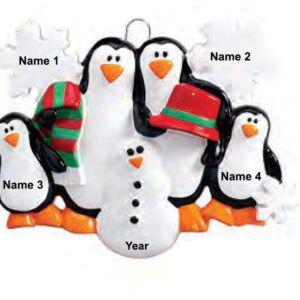 Penguins Making Snowman Family Christmas Ornament
