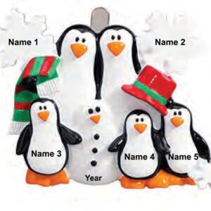 Penguins Making Snowman Family Christmas Ornament