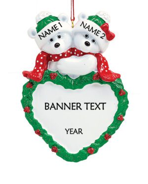 Polar Bear Couple With A Heart Wreath Personalised Christmas Ornament