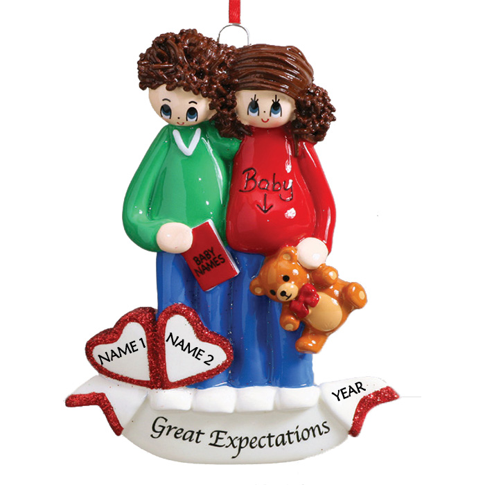 Pregnant Couple Personalised Christmas Ornament 1