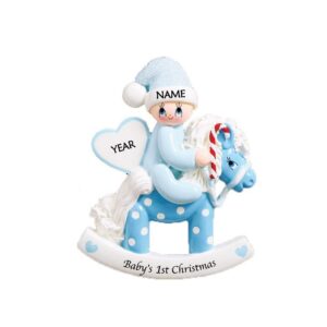 Rocking Pony Blue Personalised Christmas Ornament