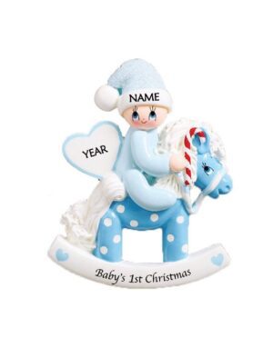 Rocking Pony Blue Personalised Christmas Ornament