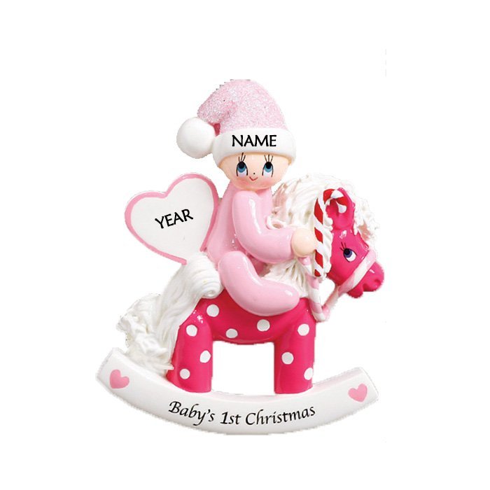 Rocking Pony Pink Personalised Christmas Ornament 1