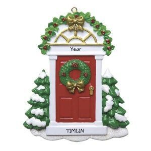 Christmas Red Door With Wreath Personalised Christmas Ornament