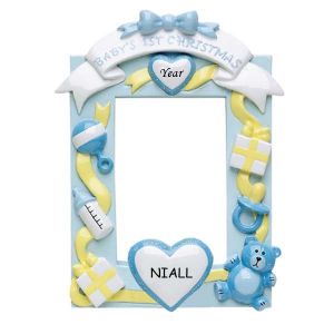 Blue Baby’s 1st Christmas Frame Personalised Christmas Ornament