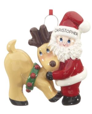 Santa And Reindeer Personalised Christmas Ornament