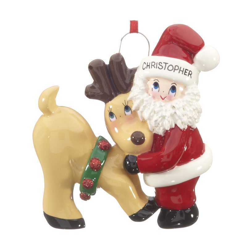 Santa And Reindeer Personalised Christmas Ornament 1