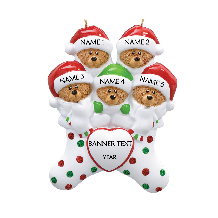 Bear Stockings Family 5 Personalised Christmas Ornament 1
