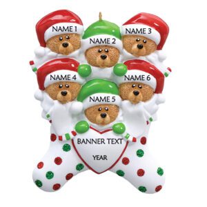 Bear Stockings Family 6 Personalised Christmas Ornament
