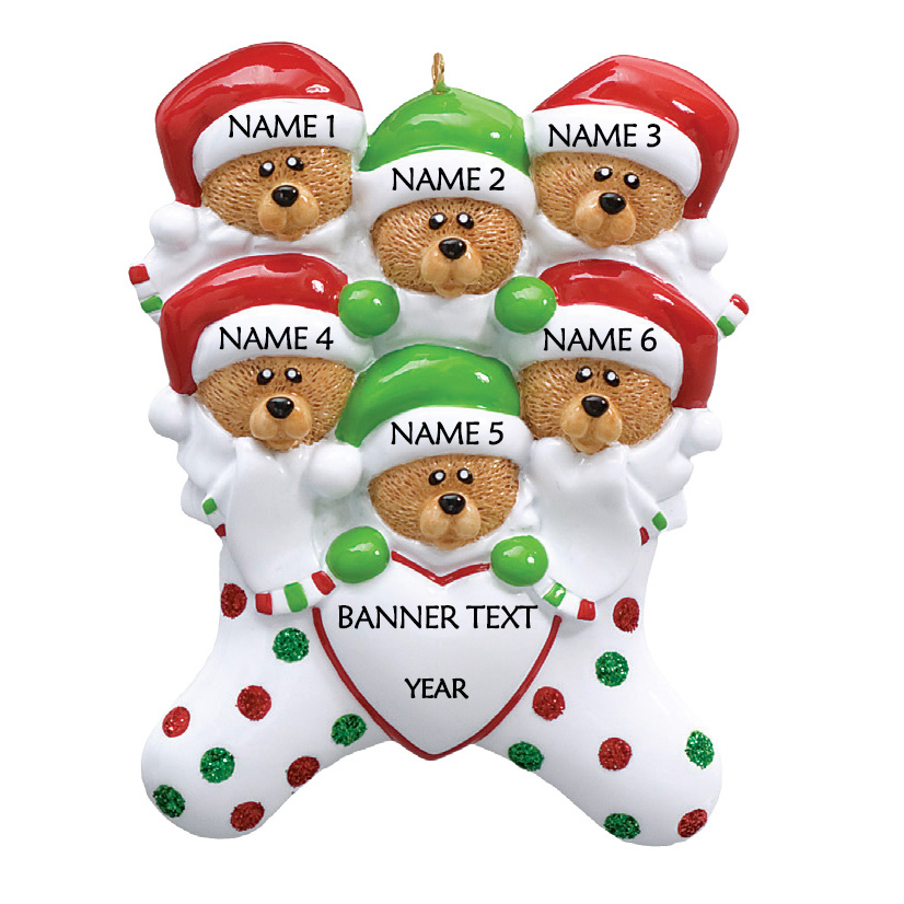 Bear Stockings Family 6 Personalised Christmas Ornament 1