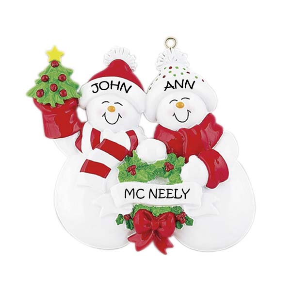 Snow Couple Family 2 Personalised Christmas Ornament