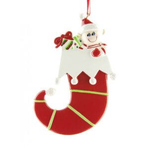 Elf in Stocking Personalised Christmas Ornament