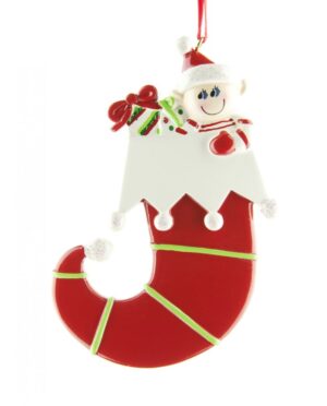 Elf in Stocking Personalised Christmas Ornament