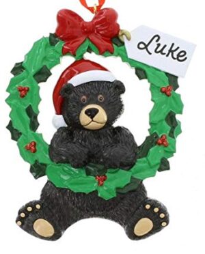 Black Bear Wreath 1 Personalised Christmas Ornament