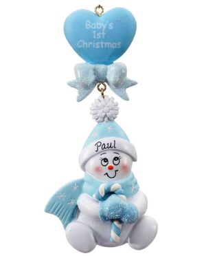 Candy Cane Baby Blue Personalised Christmas Decoration