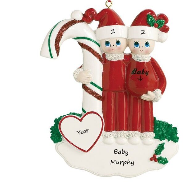 Candycane Baby Expecting Parents Personalised Christmas Ornament