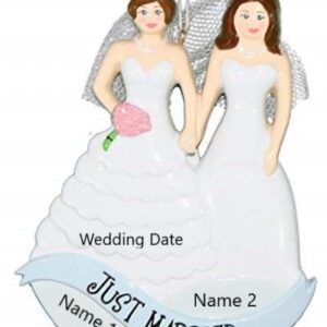 Same Sex Couple Women In Dresses Personalised Christmas Ornament