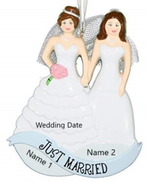 Same Sex Couple Women In Dresses Personalised Christmas Ornament