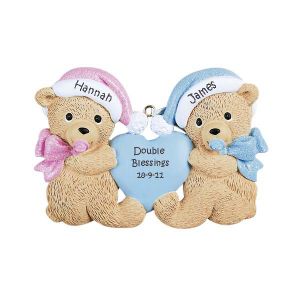 Twin Bears Boy/Girl Personalised Christmas Ornament
