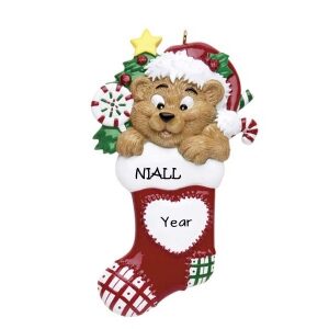 Bear Heart Stocking Personalised Christmas Ornament