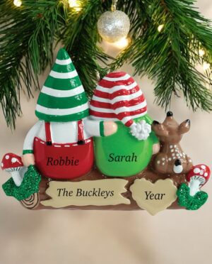 Idle gnomes couple tree decoration personalised