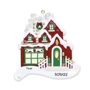 Red Christmas Cottage Personalised Christmas Ornament