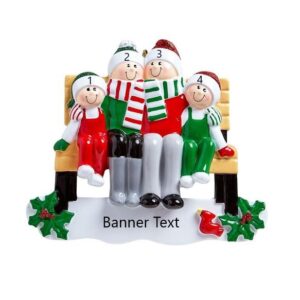 Park Bench Family 4 Personalised Christmas Ornament