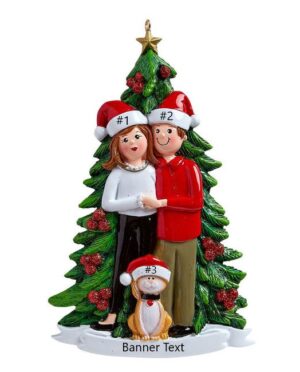 Christmas Tree Couple w/cat Personalised Christmas Ornament