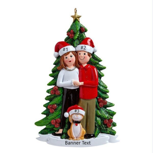Christmas Tree Couple w/cat Personalised Christmas Ornament
