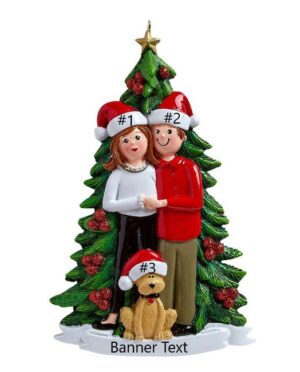 Christmas Tree Couple w/dog Personalised Christmas Ornament